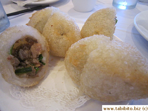 Crunchy and chewy glutinous rice balls with savory filling
